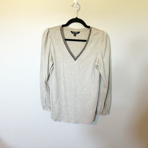 Black label Ralph Lauren beaded cotton modal v neck sweater women’s small - Picture 1 of 13